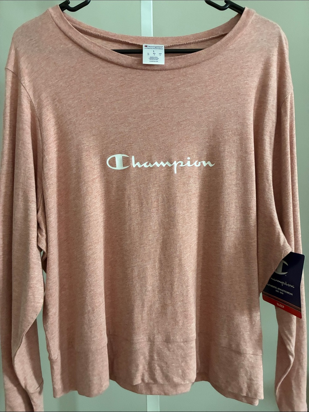 Champion Long Sleeve Sleep Tee in Dusty Rose with White Logo